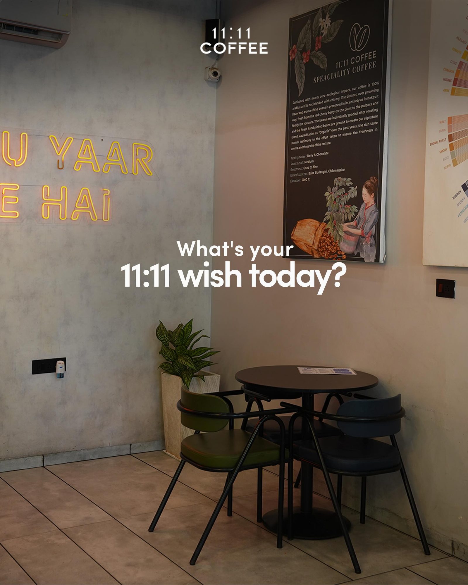 Interior with 11:11 speciality coffee poster